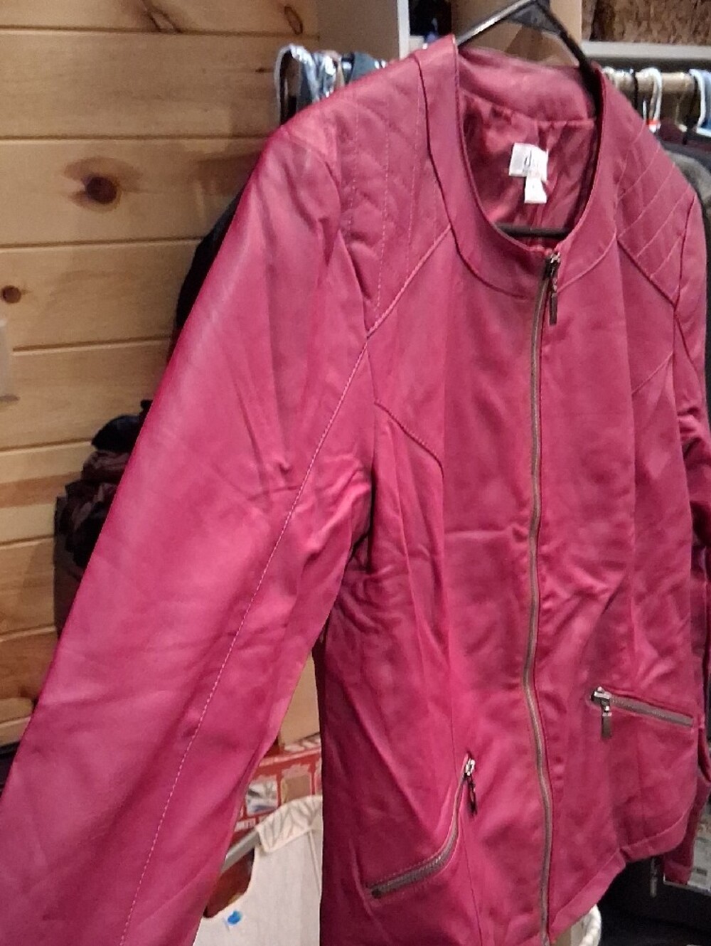 Denim&Co Raspberry Zip-Front Quilted Shoulder Jacket - Picture 3 of 9